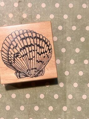 Natural Wood Seashell Decorative Block rubber stamp- Beige